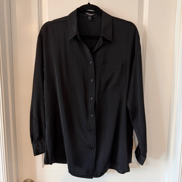 Express Tops - Express‎ Boyfriend Silky Oversized Black Button Down Shirt